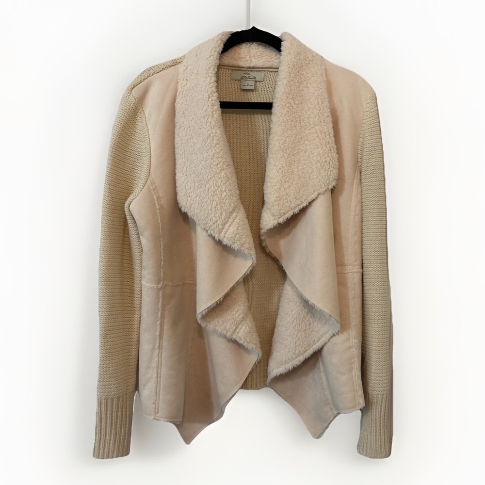 Bob Timberlake Faux Suede Sherpa Sweater Open Cascade Cream Western Chic M